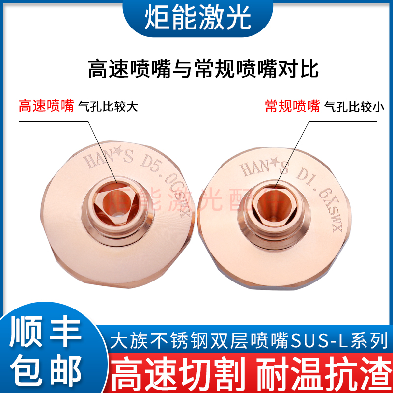 大族花边高速喷嘴HAN*S万瓦激光切割机D3.0C平面不锈钢双层快割嘴 - 图2