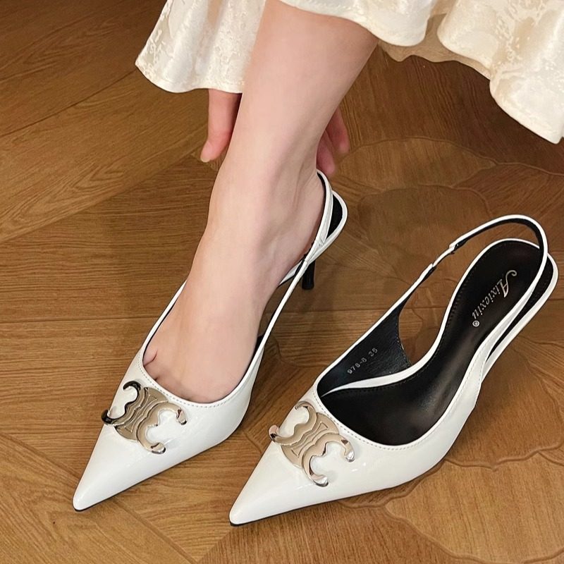 美猫汇2025新款尖头时尚气质名媛风真皮底优雅CC扣后空高跟凉鞋女,淘宝优惠券,粉丝福利购,淘宝优惠卷