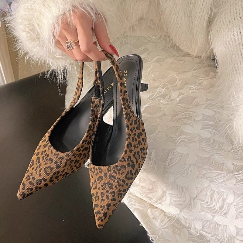 真皮版！2025新款时尚高跟尖头豹纹细跟性感猫跟单鞋女新中式凉鞋,淘宝优惠券,粉丝福利购,淘宝优惠卷
