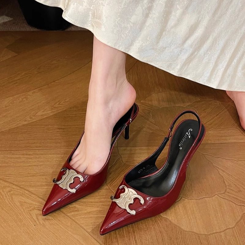 美猫汇2025新款尖头时尚气质名媛风真皮底优雅CC扣后空高跟凉鞋女,淘宝优惠券,粉丝福利购,淘宝优惠卷