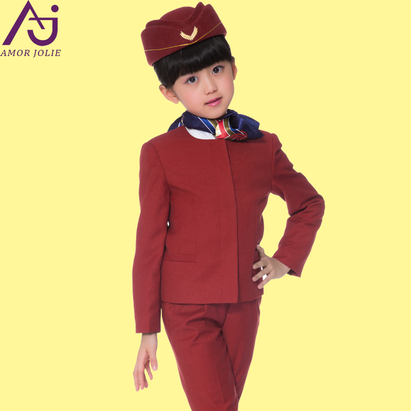 童裝女童空姐服大中小童外套藝術照演出服紅色2019六一禮服表演服
