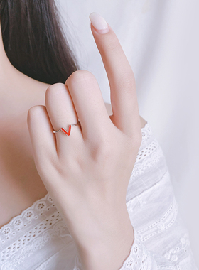 庭祥S925纯银V字戒指开口女