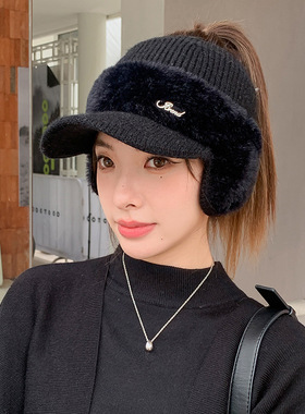 针织鸭舌帽女秋冬加厚保暖