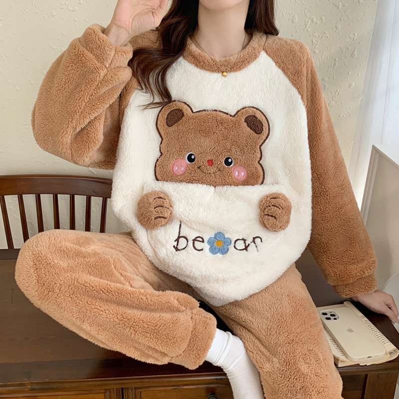 网红卡通可爱风法兰绒睡衣女2025新款秋冬季保暖珊瑚绒家居服套装,淘宝优惠券,粉丝福利购,淘宝优惠卷