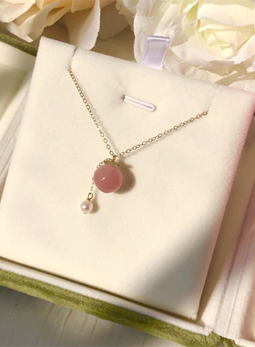 招桃花天然南红水蜜桃珍珠锁骨链个性闺蜜礼物项链女原创小众新款