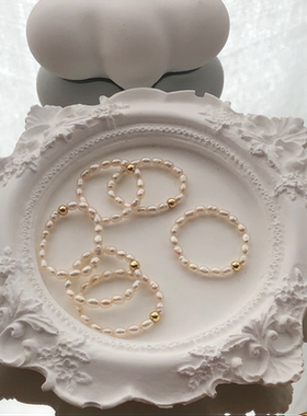 天然淡水小米珠超细复古叠戴戒指