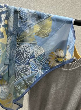 油画风真丝棉65中方巾
