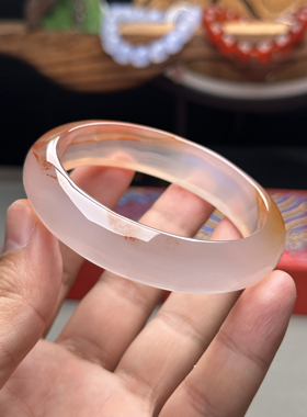 纯天然精品高冰起荧光飘红朱砂玛瑙手镯口径60.8mm包邮