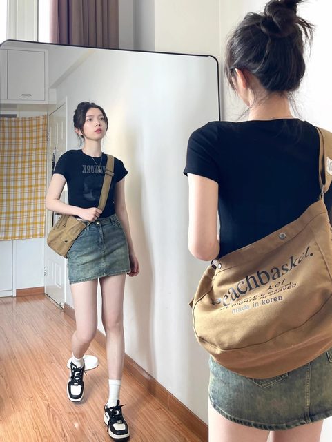 Hong Kong style retro denim skirt women's A-line skirt