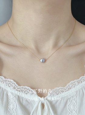 Vögel「雾珍珠」单颗灰珍珠项链天然淡水珍珠锁骨链钛钢洗澡可戴