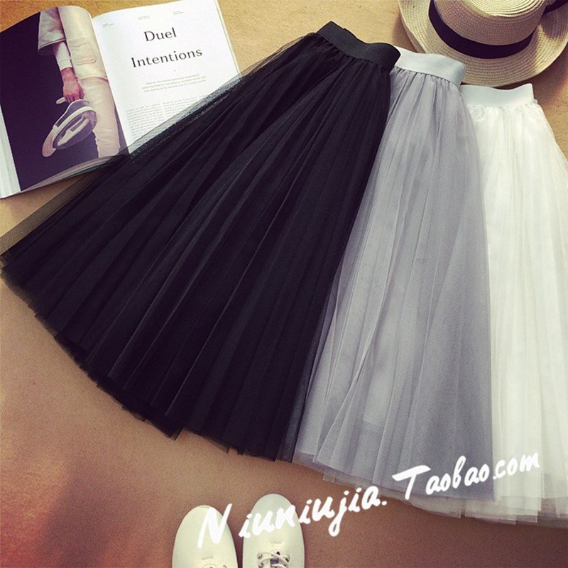 ladies summer pleated skirt women mesh yarn long skirt-图1