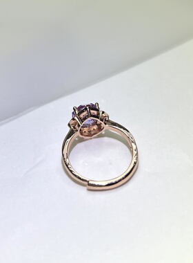紫色四叶草玫瑰切2克拉戒指活口18k玫瑰金厚镀