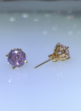 浅冰粉星空切耳钉女款18K真金电镀彩宝粉色宝石钻石镶嵌时尚百搭