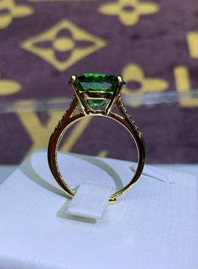 卡家帝王绿星空切戒指活口镀金18k黄裸石12m m
