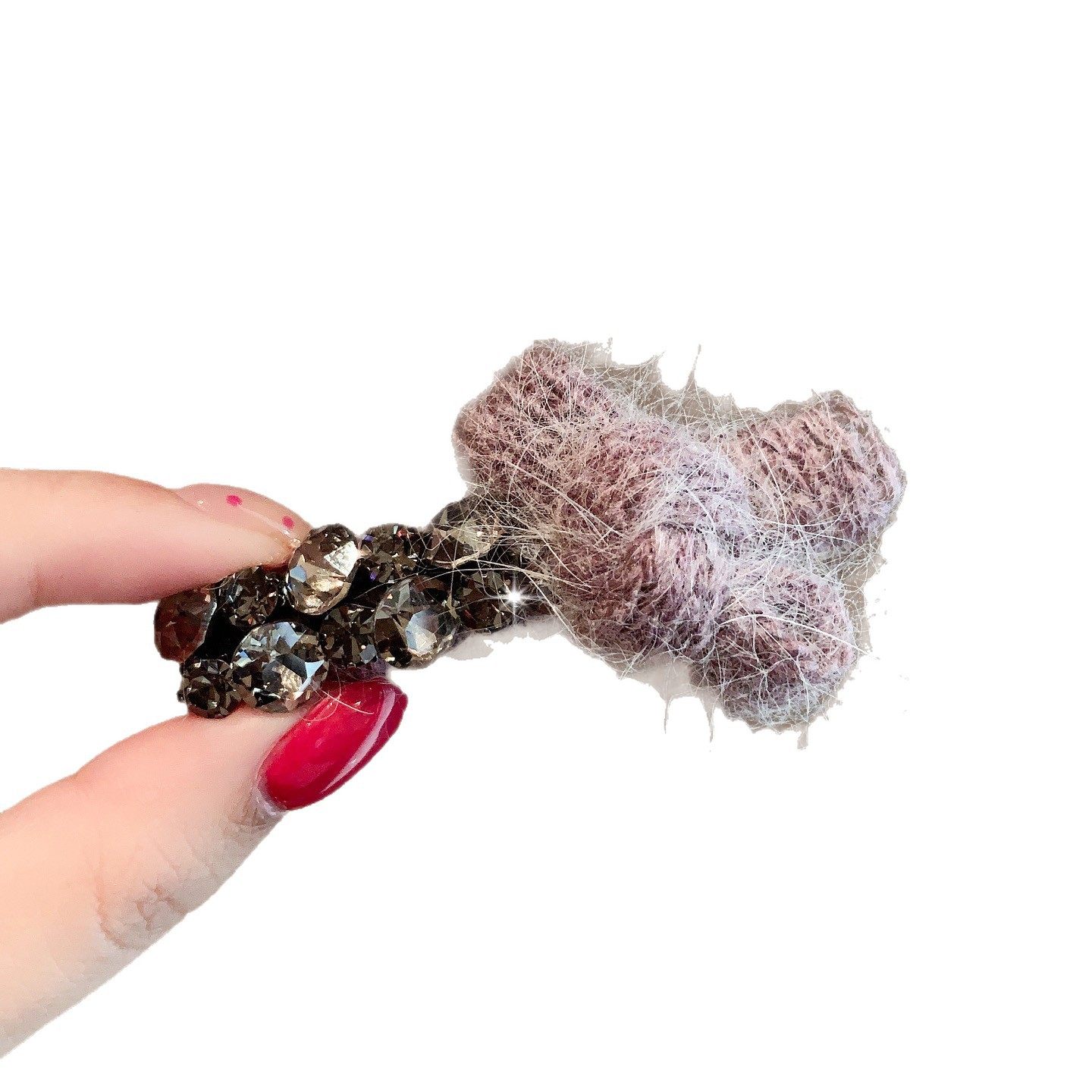 秋冬新款毛绒蝴蝶结发夹精致闪钻设计鸭嘴夹高颜值碎发侧边夹,淘宝优惠券,粉丝福利购,淘宝优惠卷