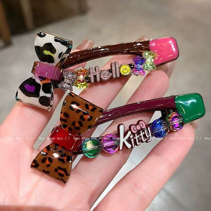 原创轻奢韩国重工彩钻豹纹蝴蝶结边夹感滴油侧边碎发气质发卡,淘宝优惠券,粉丝福利购,淘宝优惠卷