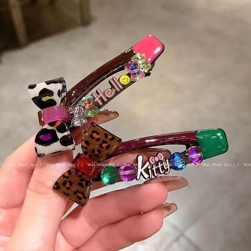 原创轻奢韩国重工彩钻豹纹蝴蝶结边夹感滴油侧边碎发气质发卡,淘宝优惠券,粉丝福利购,淘宝优惠卷