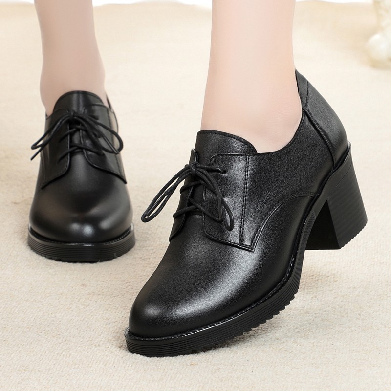休闲系带小皮鞋女粗跟中跟真皮牛皮软底圆头单鞋春秋妈妈鞋工作鞋,淘宝优惠券,粉丝福利购,淘宝优惠卷