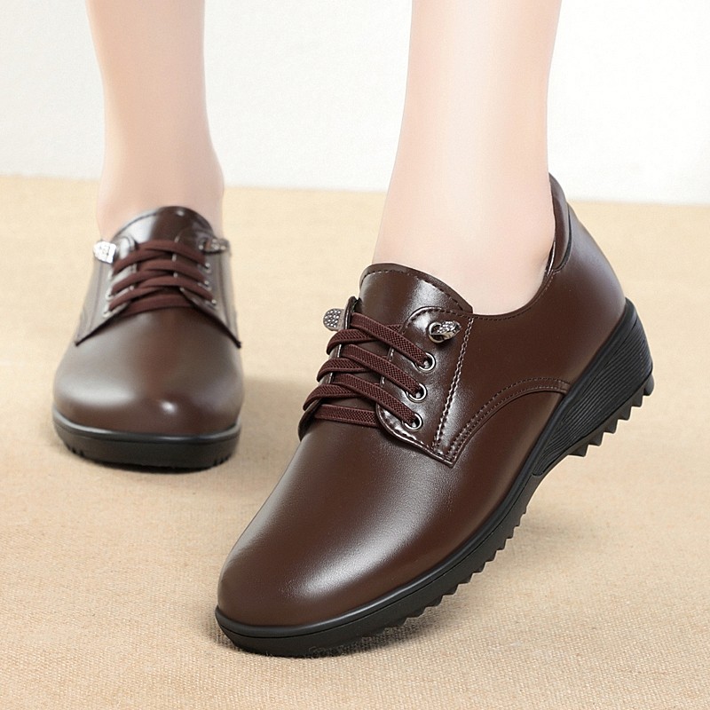 春秋单鞋女坡跟平底系带皮鞋休闲防滑软底中老年妈妈鞋上班工作鞋,淘宝优惠券,粉丝福利购,淘宝优惠卷