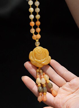 春日樱旗袍美搭新疆金丝玉毛衣链项链玫瑰花开富贵女衣服挂链饰品