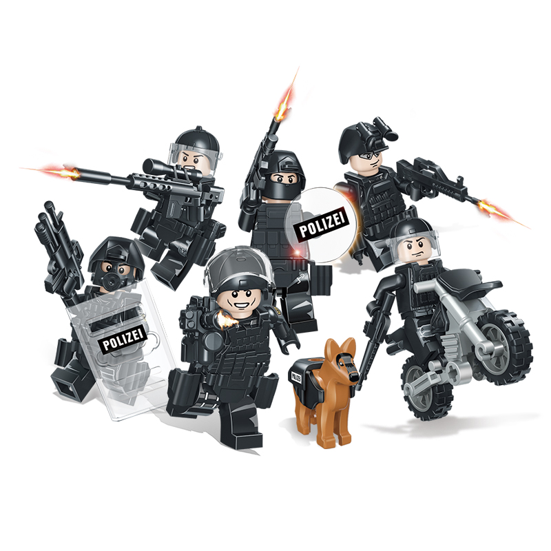 中国积木人仔军事特种兵警察男孩子拼装小人士兵儿童益智玩具拼图