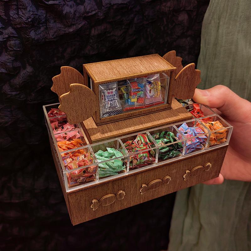 迷你DOLLHOUSE娃娃屋微缩食玩DIY糖果柜展示家具模型过家家材料包 - 图2