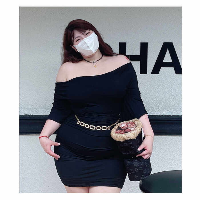 CHEN STUDIO【冷欲姐姐】大码气质荡领垂感包臀连衣裙可一字肩裙