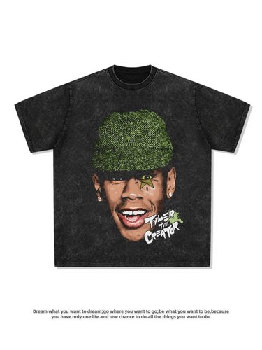 Tyler泰勒The Creator造物主专辑美式印花短袖重磅纯棉嘻哈男T恤 - 图0