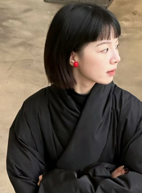 复古女显白红色几何烤漆耳环耳圈