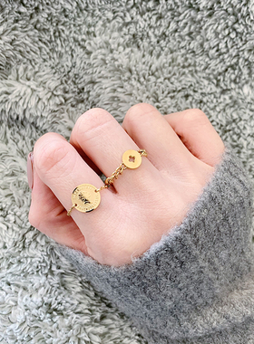 冷淡风链条金色钛钢叠戴关节戒指