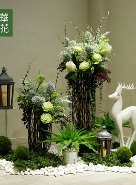 晶华仿真绿植造景绢花橱窗摆件商场酒店大堂展厅大型花艺植物装饰