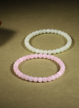 6mm桃花手链新疆和田玉和田玉白玉圆珠手串男女款文玩饰品手饰