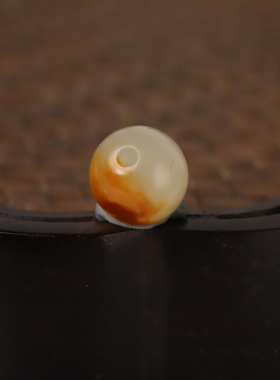 8mm红沁玉珠正宗新疆和田玉籽料红皮单珠圆珠散珠手串手持顶珠