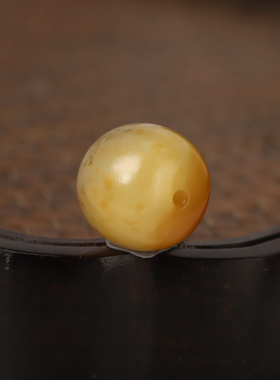 12mm黄沁玉珠新疆和田玉籽料单珠黄玉圆珠散珠手串手持顶珠散珠