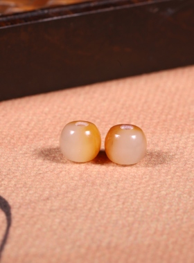 7mm黄玉单珠新疆和田玉籽料黄沁顶珠散珠挂件顶珠散珠手链配饰