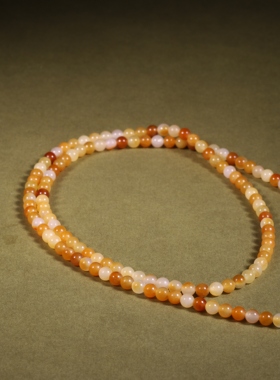 4mm黄沁手串108项链天然新疆和田玉籽料手链吊坠链子轻奢手饰手持