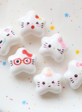 可爱kitty五角星彩色印花好看珠