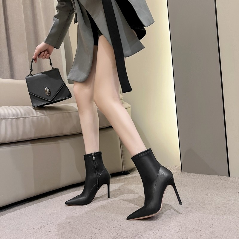 2025秋冬季新款黑色时尚高跟尖头女靴细跟时装靴侧拉链百搭短靴女,淘宝优惠券,粉丝福利购,淘宝优惠卷