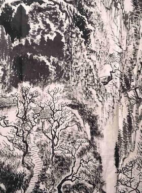 热卖国画客厅一枫斋纯手绘精品三尺焦墨山水山村古寨景图现代中式