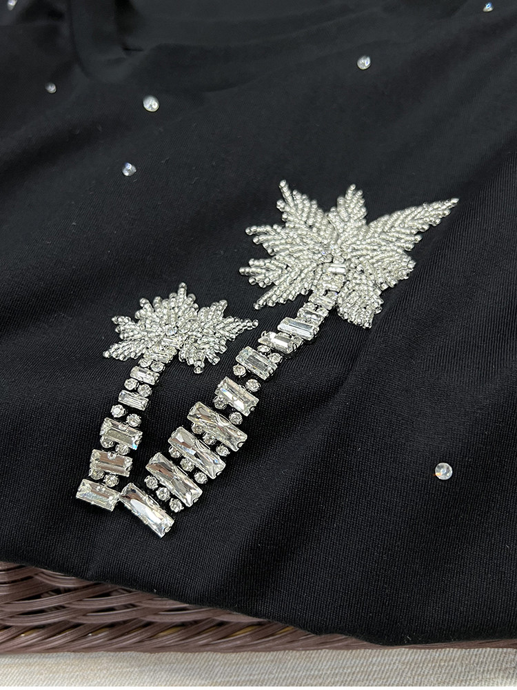 Q货！姐妹们苾入！重工烫钻钉珠高支棉短袖T恤上衣女  95072