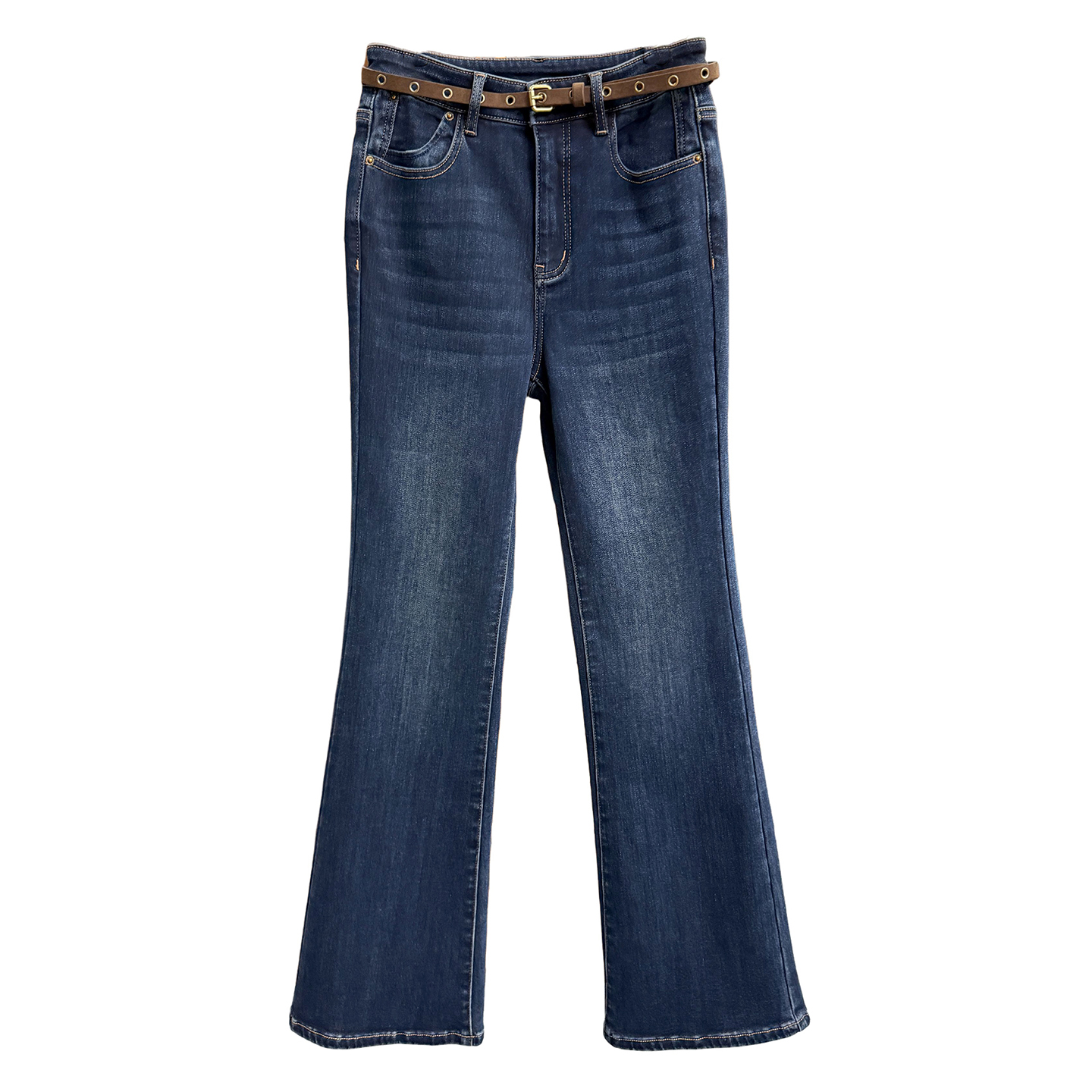 大N货！温暖显瘦！修身微弹薄绒牛仔喇叭裤女   M0400211~JS - 图3