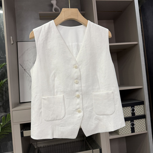 大N货！简约不失高ji感！银丝亚麻V领西装马甲女   KC2233~ZY - 图1