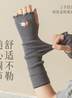 超柔保暖刺绣袖套ins网红羊毛护套秋冬保暖韩版日系可爱堆堆袖套