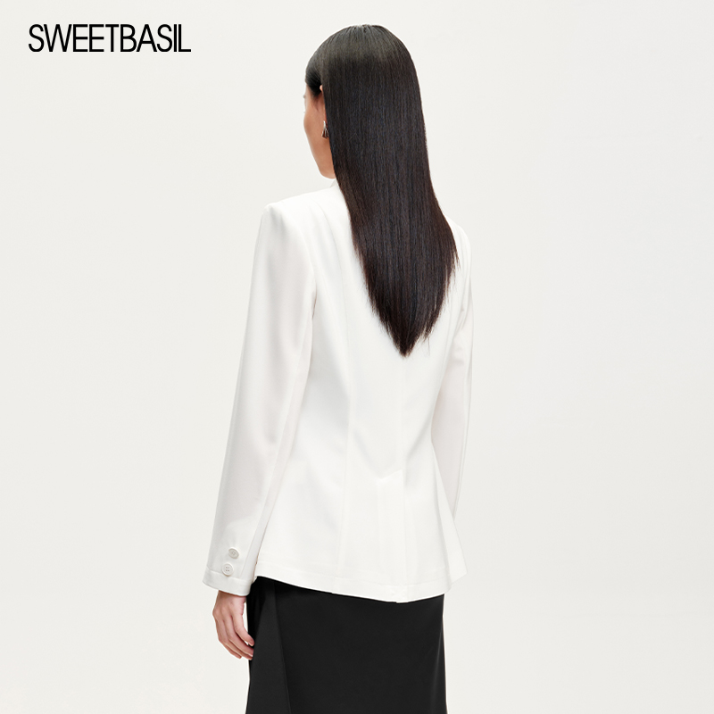 Sweet Basil/紫淑商场同款纯色西装外套女2025春新款简约百搭西服 - 图3