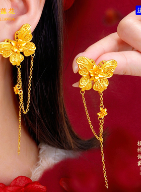 妙曦仿真黄金百合花耳钉结婚三金