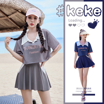 Hans new short sleeve hooded sweatshirt with two sets of skirt-style one-piece swimsuit female sweet and beautiful girl student beach spa