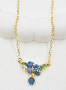 手工珐琅四季浆果蓝莓项链