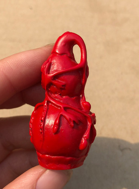 红色葫芦挂件台湾原色朱砂有雕工大号葫芦随身吊坠家居车上装饰
