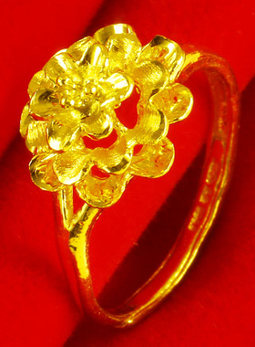 黄金戒指9999足金女款纯金食指环结婚首饰牡丹花朵真金送妈妈