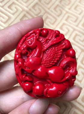 台湾原色朱砂龙马精神吊坠男女钥匙扣生肖马富贵蝉联挂坠送证书